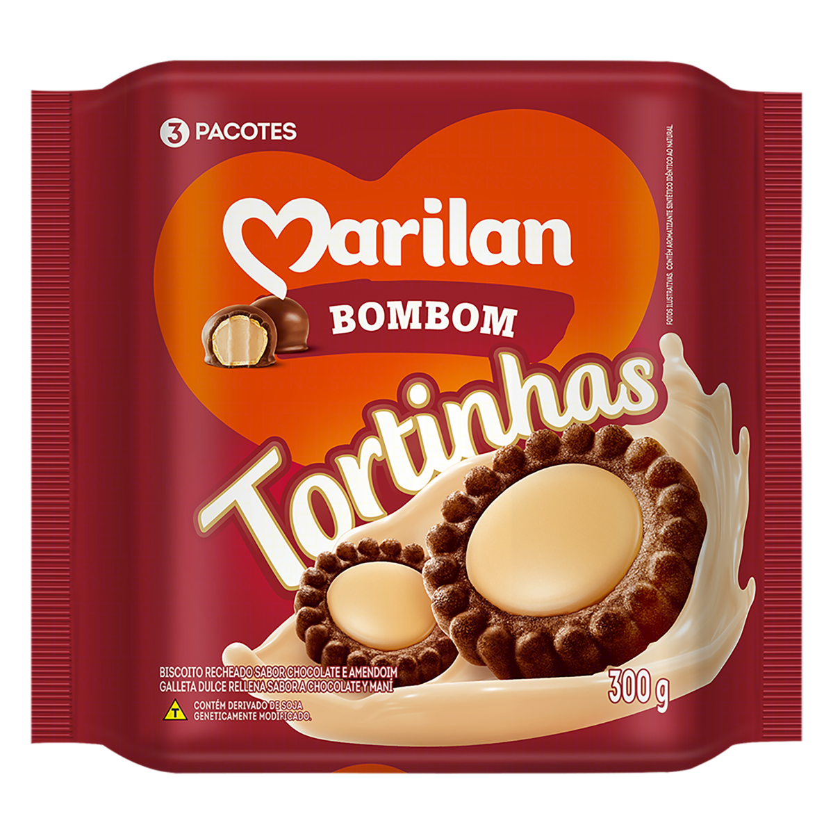 BISCOITO RECHEIO BOMBOM MARILAN TORTINHAS PACOTE 300G