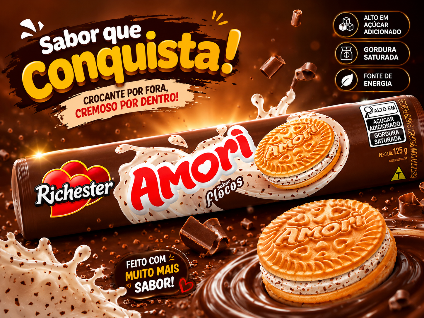 BISCOITO RECHEADO FLOCOS AMORI 125G