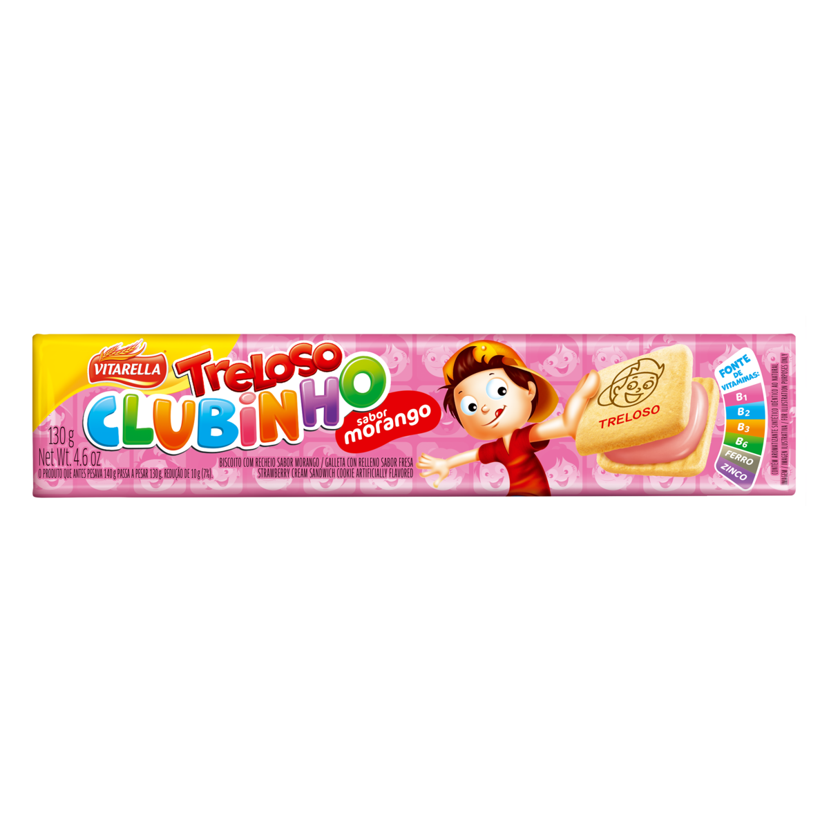 BISCOITO RECHEADO TRELOSO CLUBINHO MORANGO 130G
