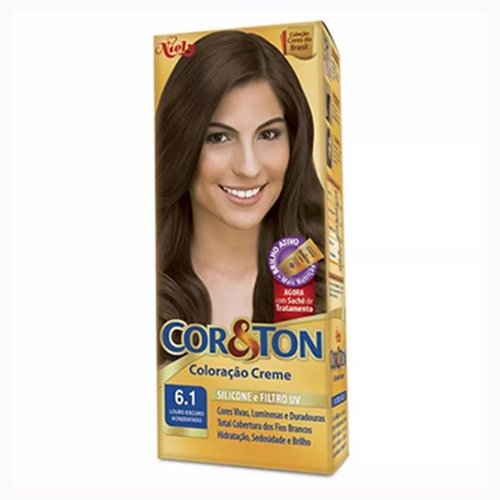 KIT COLORAÇÃO CREME COR 6.1 LOURO ESCURO ACINZENTADO NIELY COR&TON