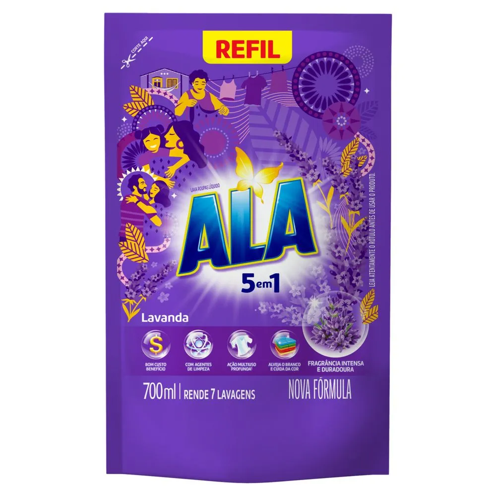 LAVA-ROUPAS LÍQUIDO LAVANDA ALA SACHÊ 700ML REFIL