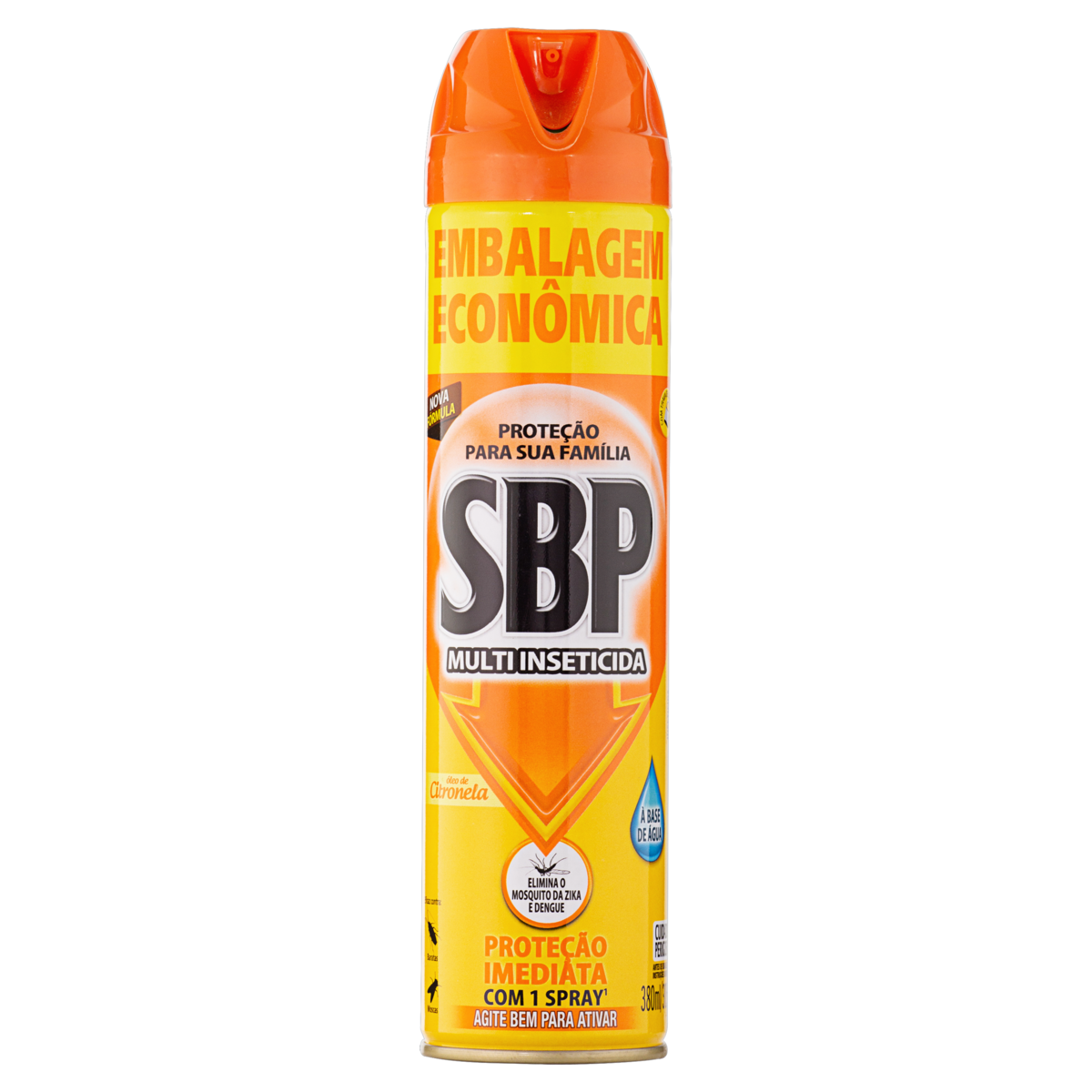 MULTI-INSETICIDA AEROSSOL À BASE DE ÁGUA ÓLEO DE CITRONELA SBP FRASCO 380ML SPRAY EMBALAGEM ECONÔMICA