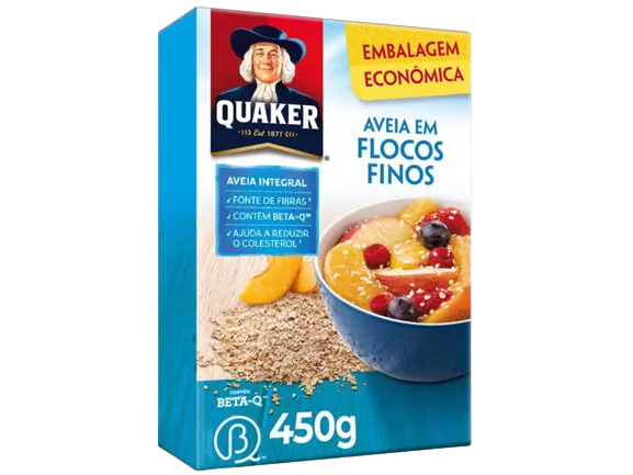 AVEIA EM FLOCOS FINOS QUAKER CAIXA 450G EMBALAGEM ECONÔMICA