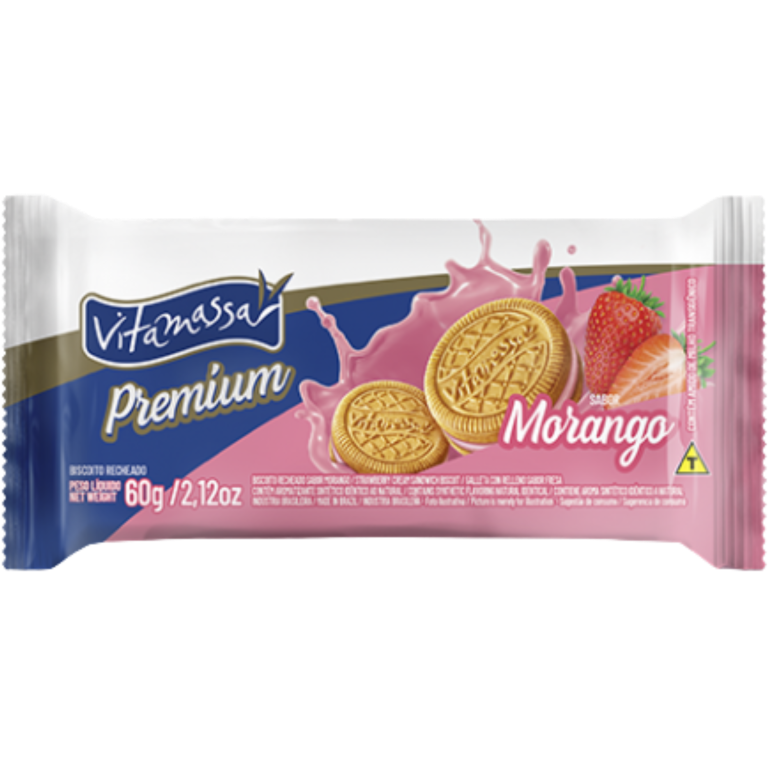 BISCOITO RECHEADO MORANGO VITAMASSA 60G
