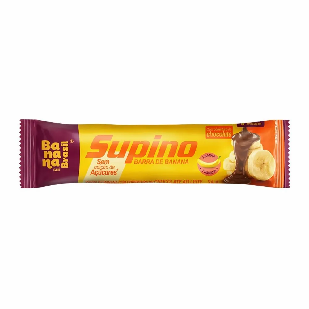 BARRA DE FRUTAS BANANA COBERTURA CHOCOLATE AO LEITE SUPINO PACOTE 24G