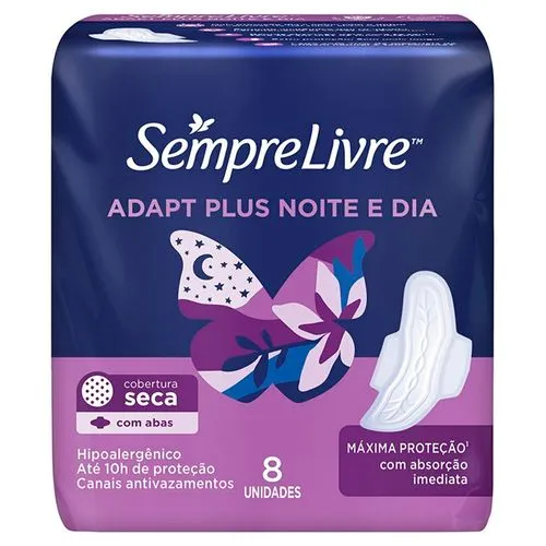 ABSORVENTE COM ABAS NOITE E DIA SECA SEMPRE LIVRE ADAPT PLUS PACOTE 8 UNIDADES 0
