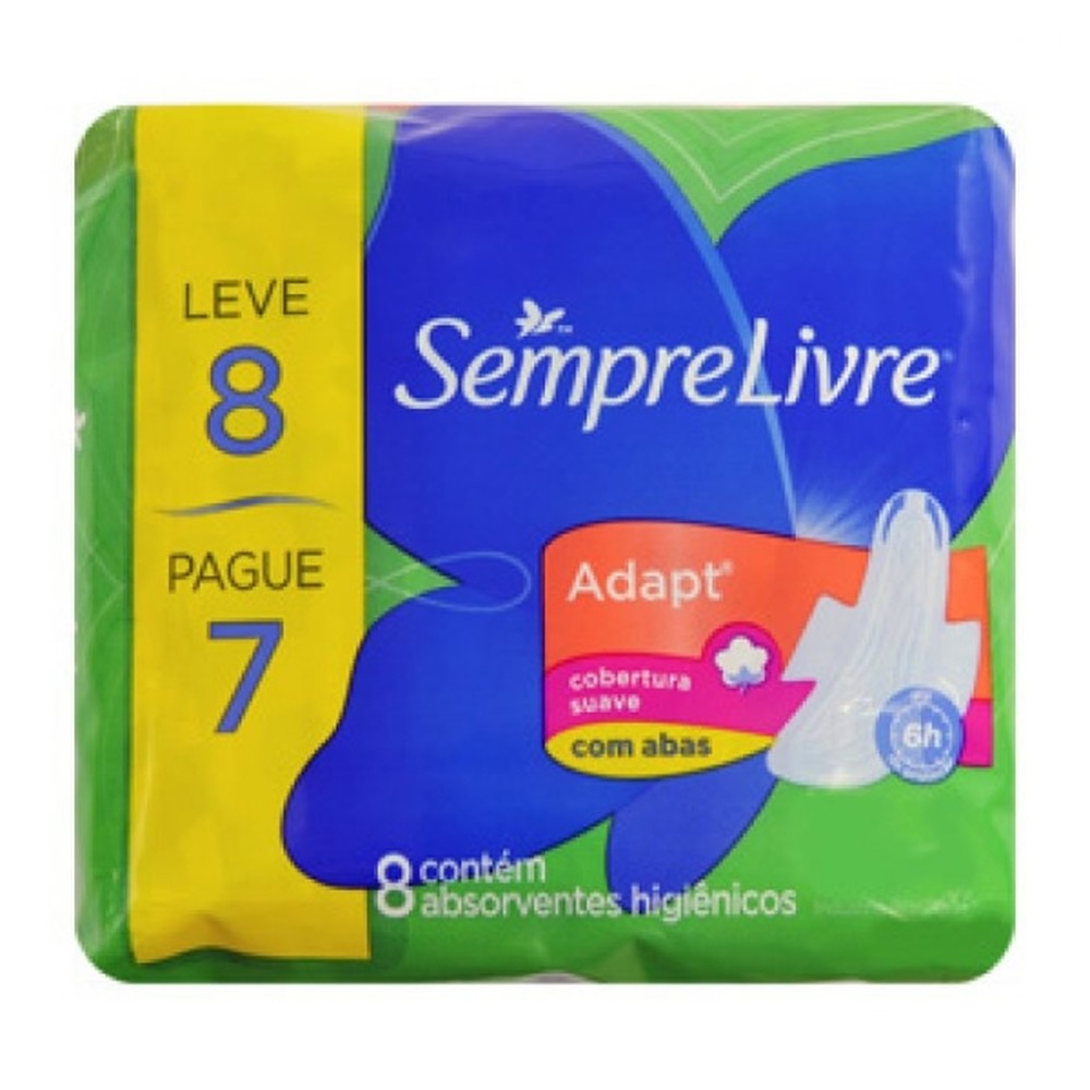 ABSORVENTE COM ABAS SUAVE SEMPRE LIVRE ADAPT PACOTE LEVE 8 PAGUE 7 UNIDADES