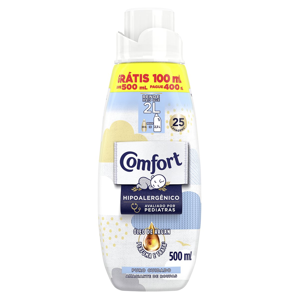 AMACIANTE DE ROUPA CONCENTRADO PURO CUIDADO COMFORT FRASCO LEVE 500ML PAGUE 400ML