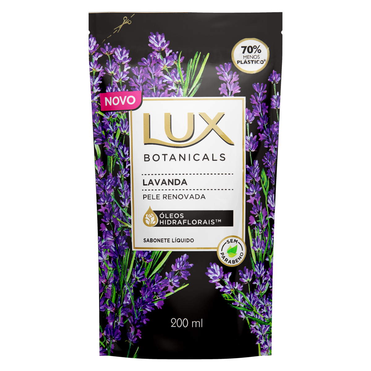 SABONETE LÍQUIDO LAVANDA LUX BOTANICALS SACHÊ 200ML REFIL ECONÔMICO