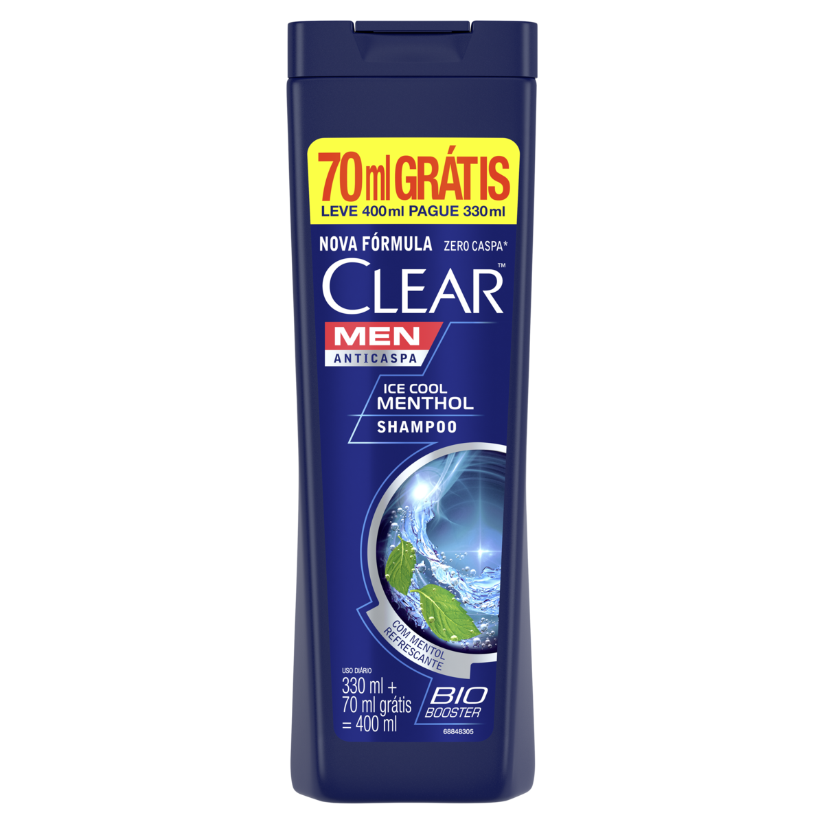 SHAMPOO ANTICASPA ICE COOL MENTHOL CLEAR MEN FRASCO LEVE 400ML PAGUE 330ML