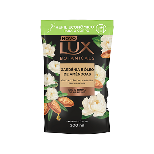 SABONETE LÍQUIDO GARDÊNIA E ÓLEO DE AMÊNDOAS LUX BOTANICALS SACHÊ 200ML REFIL ECONÔMICO