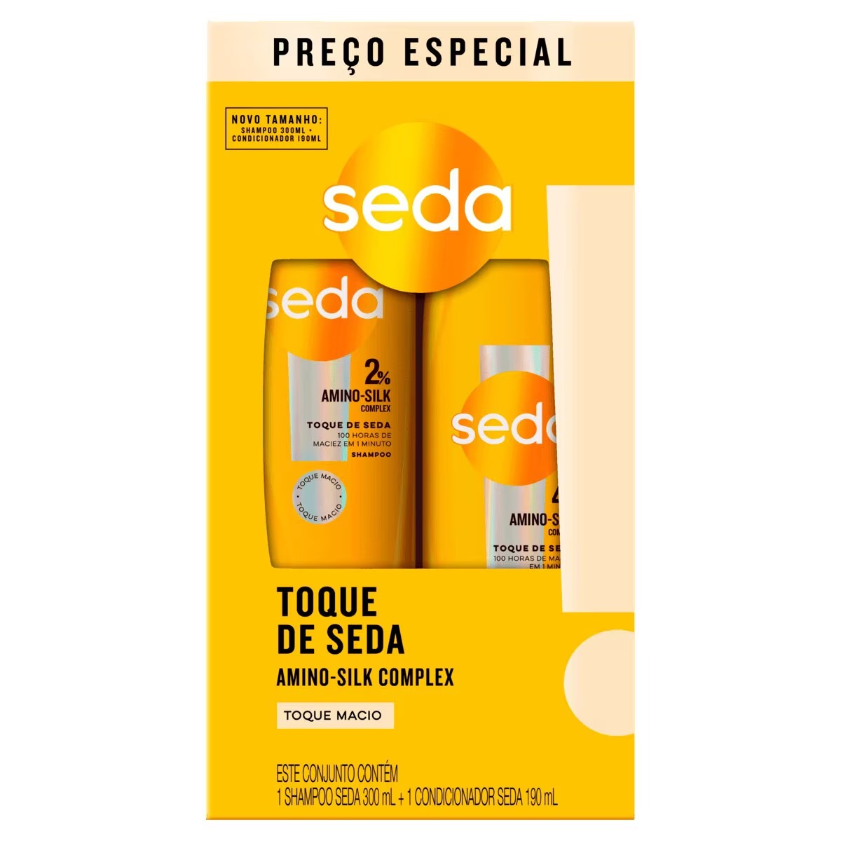 KIT SHAMPOO 300ML + CONDICIONADOR 190ML SEDA TOQUE DE SEDA 0