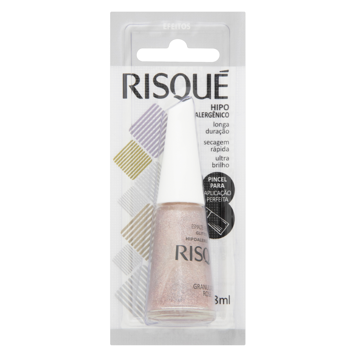 ESMALTE GLITTER GRANULADO ROSÉ RISQUÉ EFEITOS BLISTER 8ML