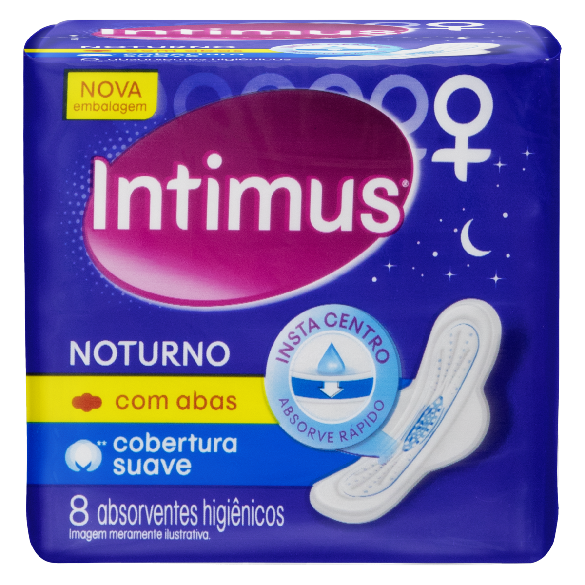ABSORVENTE COM ABAS SUAVE INTIMUS NOTURNO PACOTE 8 UNIDADES