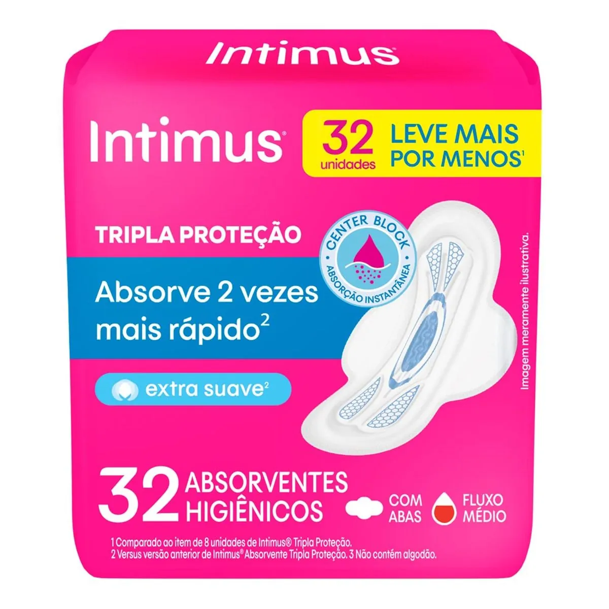 ABSORVENTE COM ABAS EXTRA SUAVE INTIMUS TRIPLA PROTEÇÃO PACOTE 32 UNIDADES 0