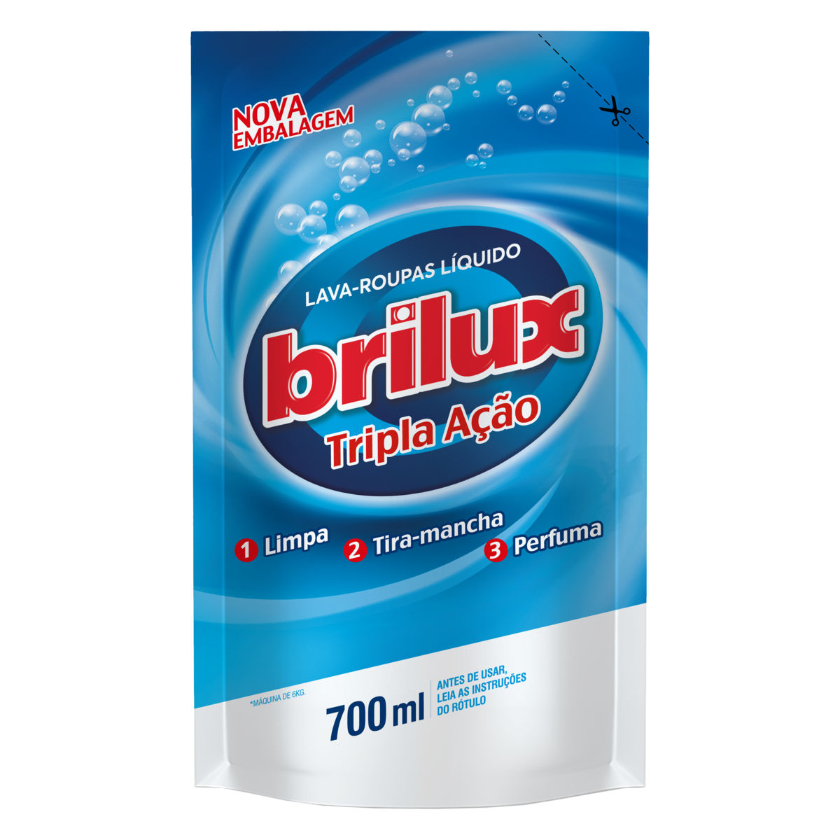 LAVA-ROUPAS LÍQUIDO BRILUX TRIPLA AÇÃO SACHÊ 700ML REFIL
