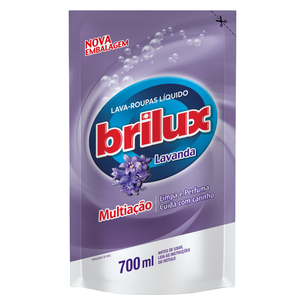 LAVA-ROUPAS LÍQUIDO LAVANDA BRILUX MULTIAÇÃO SACHÊ 700ML REFIL