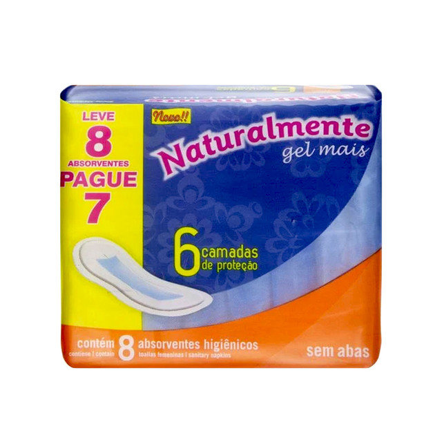 ABSORVENTE SEM ABAS NATURALMENTE GEL MAIS PACOTE LEVE 8 PAGUE 7 UNIDADES