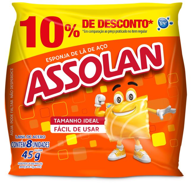 ESPONJA AÇO ASSOLAN 45G 8 UNIDADES GRÁTIS 10% DE DESCONTO 0