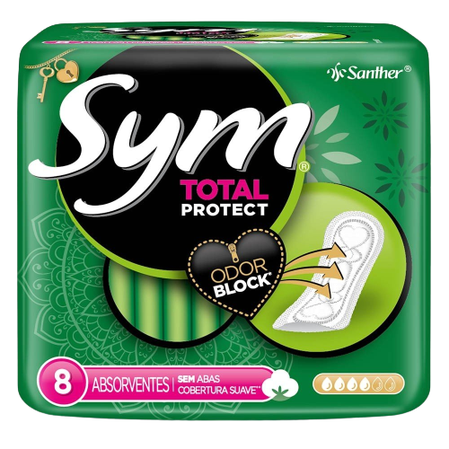 ABSORVENTE COM ABAS TOTAL PROTECT SECA SYM PACOTE 8 UNIDADES