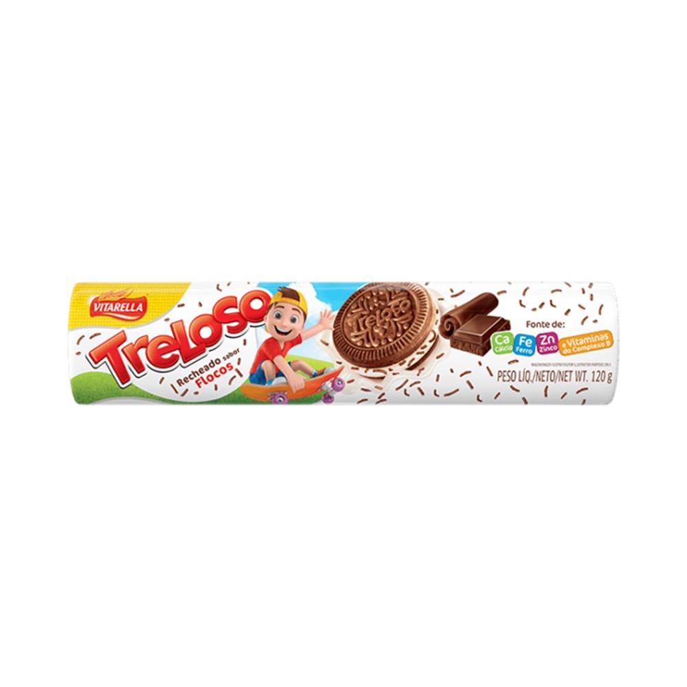 BISCOITO CHOCOLATE RECHEIO FLOCOS VITARELLA TRELOSO PACOTE 120G