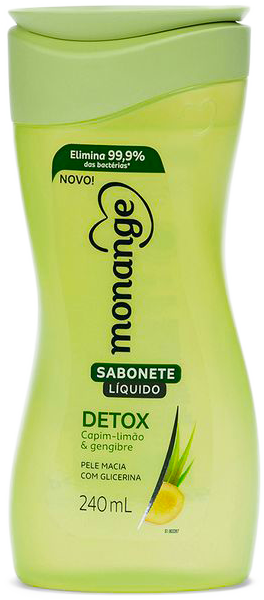 SABONETE LÍQUIDO DETOX CAPIM-LIMÃO & GENGIBRE MONANGE FRASCO 240ML