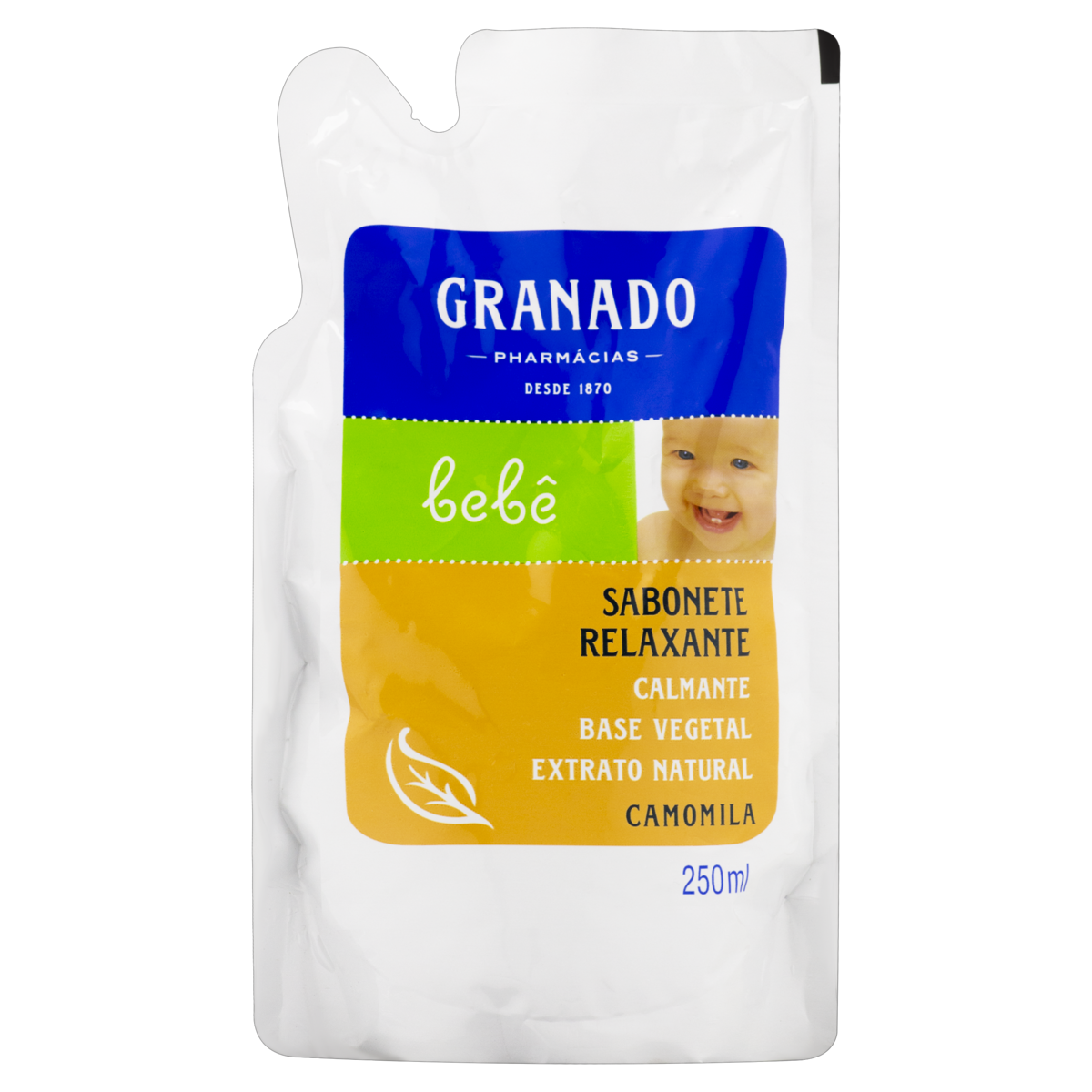 SABONETE LÍQUIDO CAMOMILA GRANADO BEBÊ SACHÊ 250ML REFIL