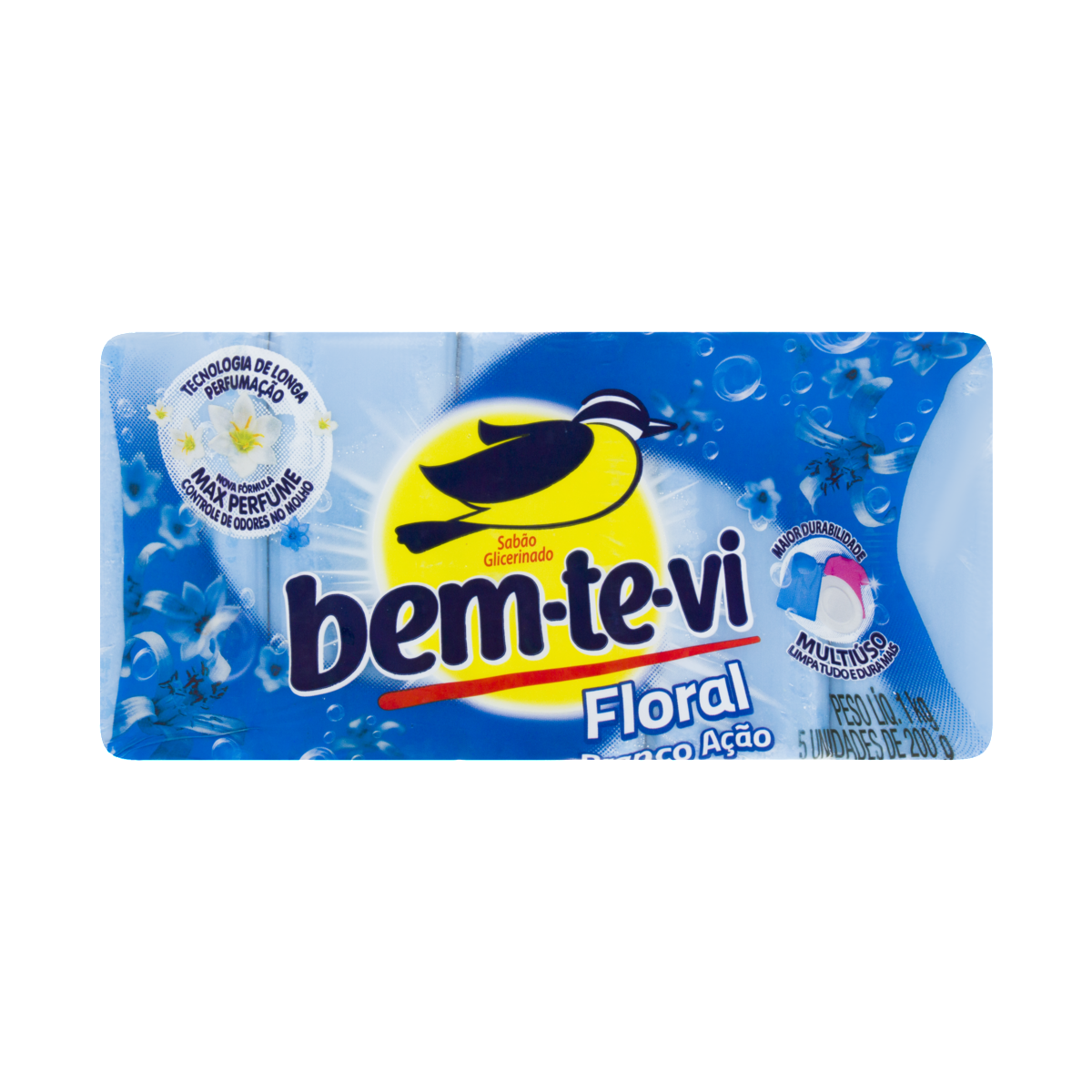 SABÃO EM BARRA GLICERINADO FLORAL BEM-TE-VI PACOTE 1KG 5 UNIDADES 0