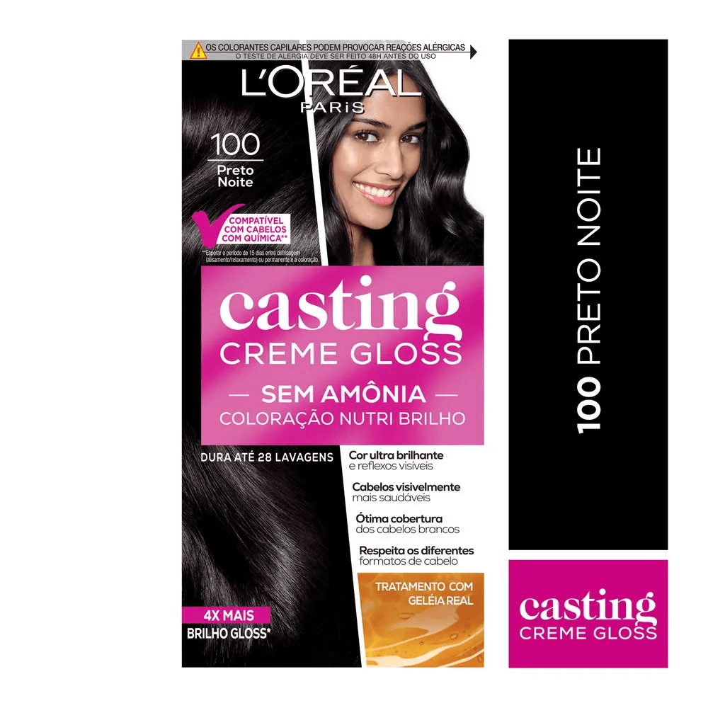 KIT COLORAÇÃO CREME 100 PRETO NOITE LORÉAL PARIS CASTING GLOSS 0
