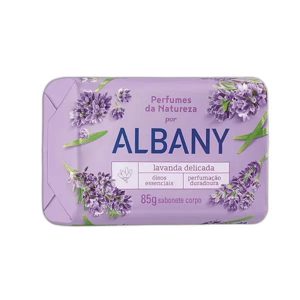 SABONETE BARRA LAVANDA DELICADA ALBANY PERFUMES DA NATUREZA ENVOLTÓRIO 85G