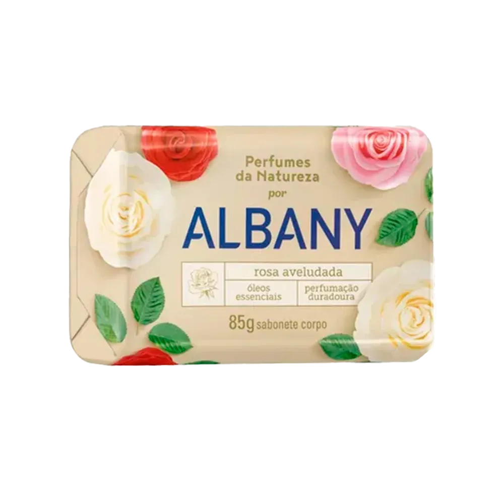 SABONETE BARRA ROSA AVELUDADA ALBANY PERFUMES DA NATUREZA ENVOLTÓRIO 85G 0
