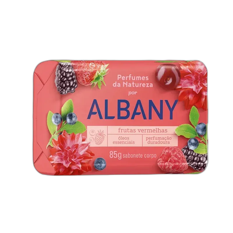 SABONETE BARRA FRUTAS VERMELHAS ALBANY PERFUMES DA NATUREZA ENVOLTÓRIO 85G