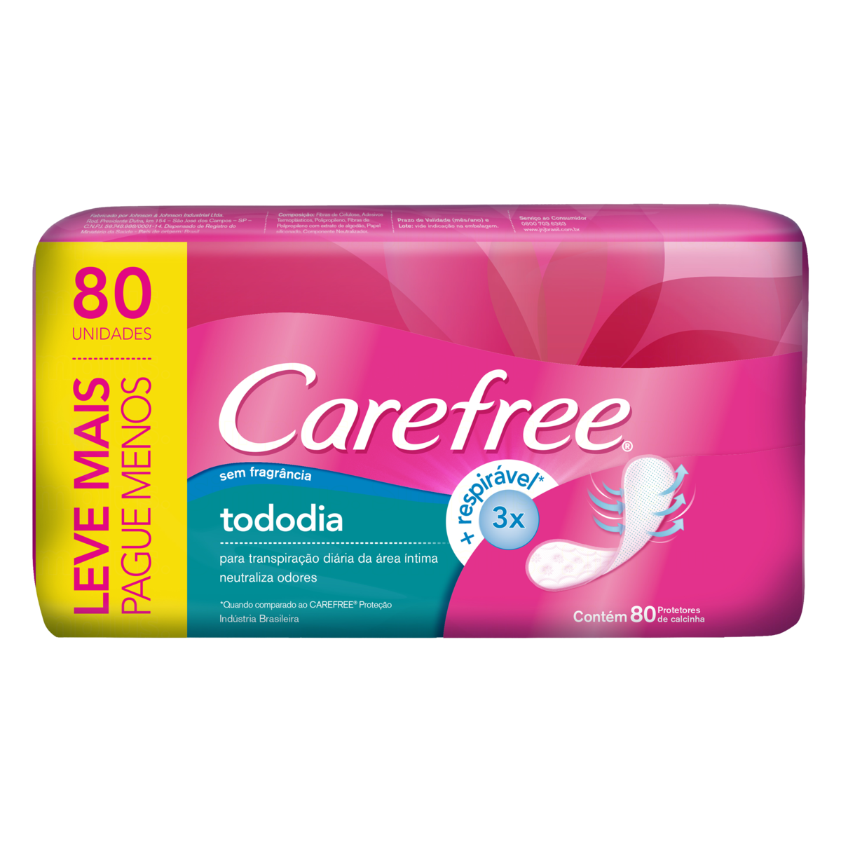 PROTETOR DIÁRIO SEM ABAS CAREFREE TODODIA PACOTE 80 UNIDADES LEVE MAIS PAGUE MENOS 0