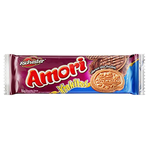 BISCOITO COM COCO COBERTURA CHOCOLATE RICHESTER AMORI KROKITOS PACOTE 80G 0