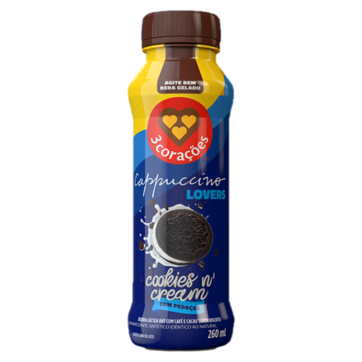 BEBIDA LÁCTEA UHT CAPPUCCINO COOKIES N CREAM 3 CORAÇÕES LOVERS FRASCO 260ML 0