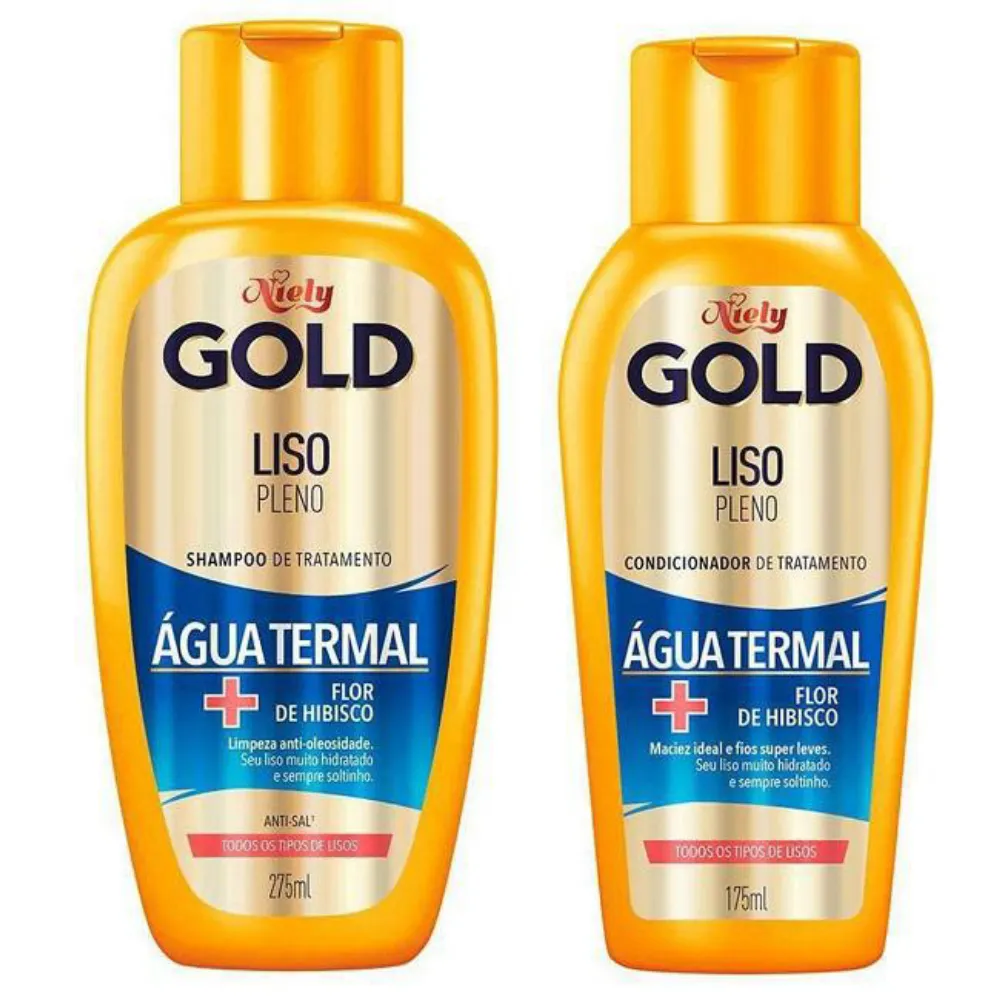 KIT SHAMPOO 300ML + CONDICIONADOR 200ML NIELY GOLD LISO PLENO