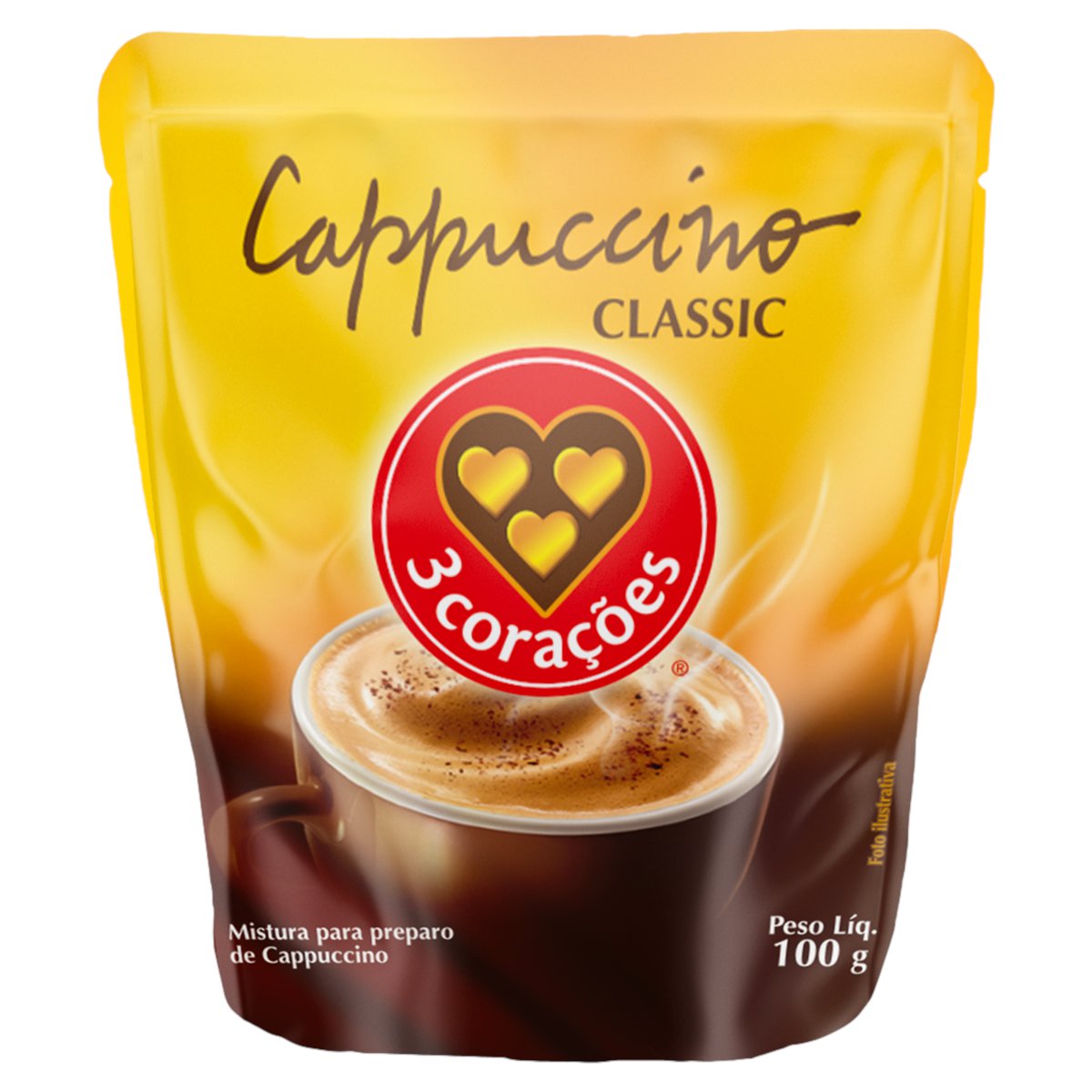 CAPPUCCINO SOLÚVEL CLASSIC 3 CORAÇÕES SACHÊ 100G