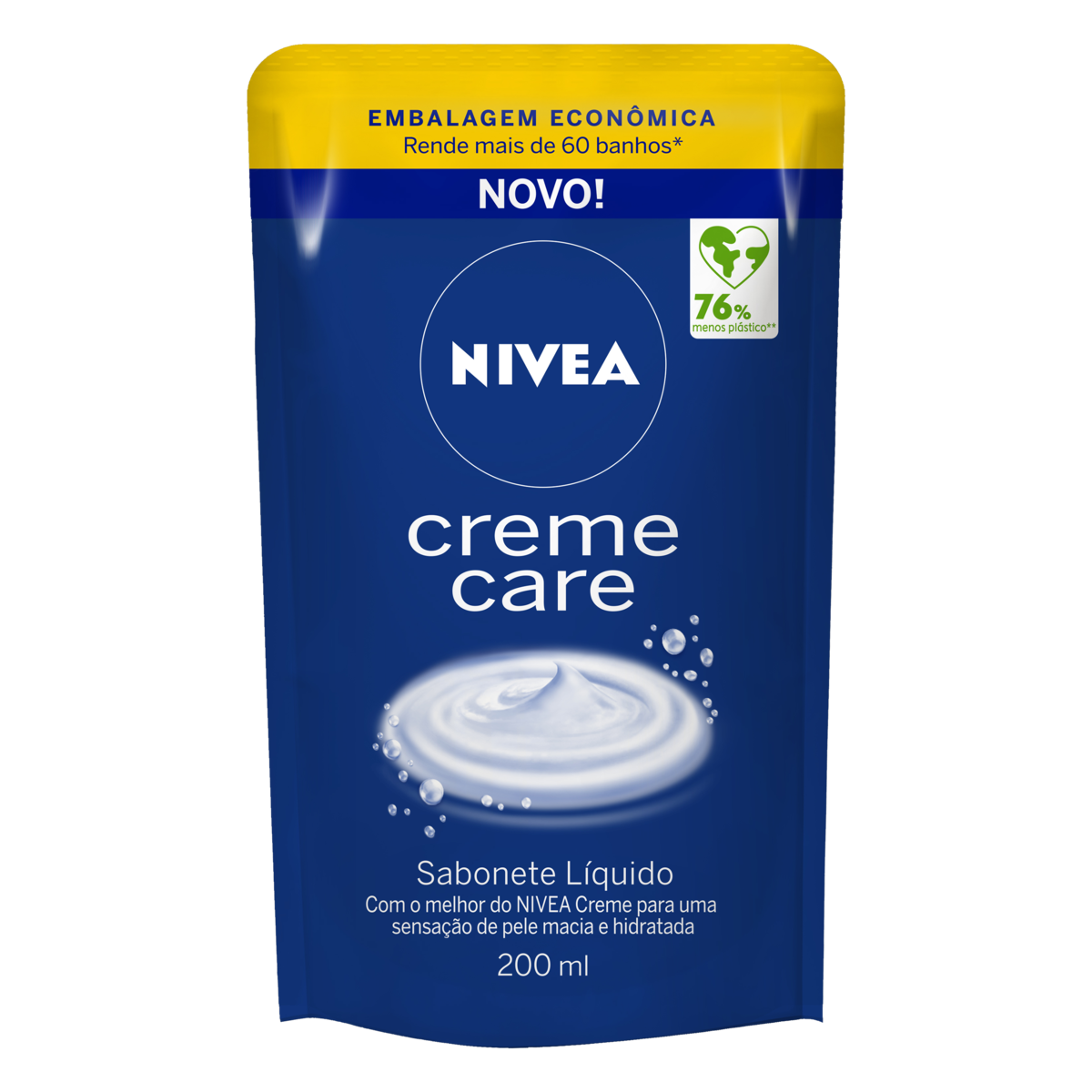 SABONETE LÍQUIDO NIVEA CREME CARE SACHÊ 200ML REFIL EMBALAGEM ECONÔMICA