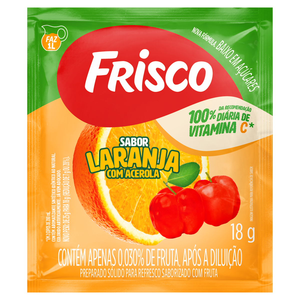 REFRESCO EM PÓ LARANJA COM ACEROLA FRISCO PACOTE 18G