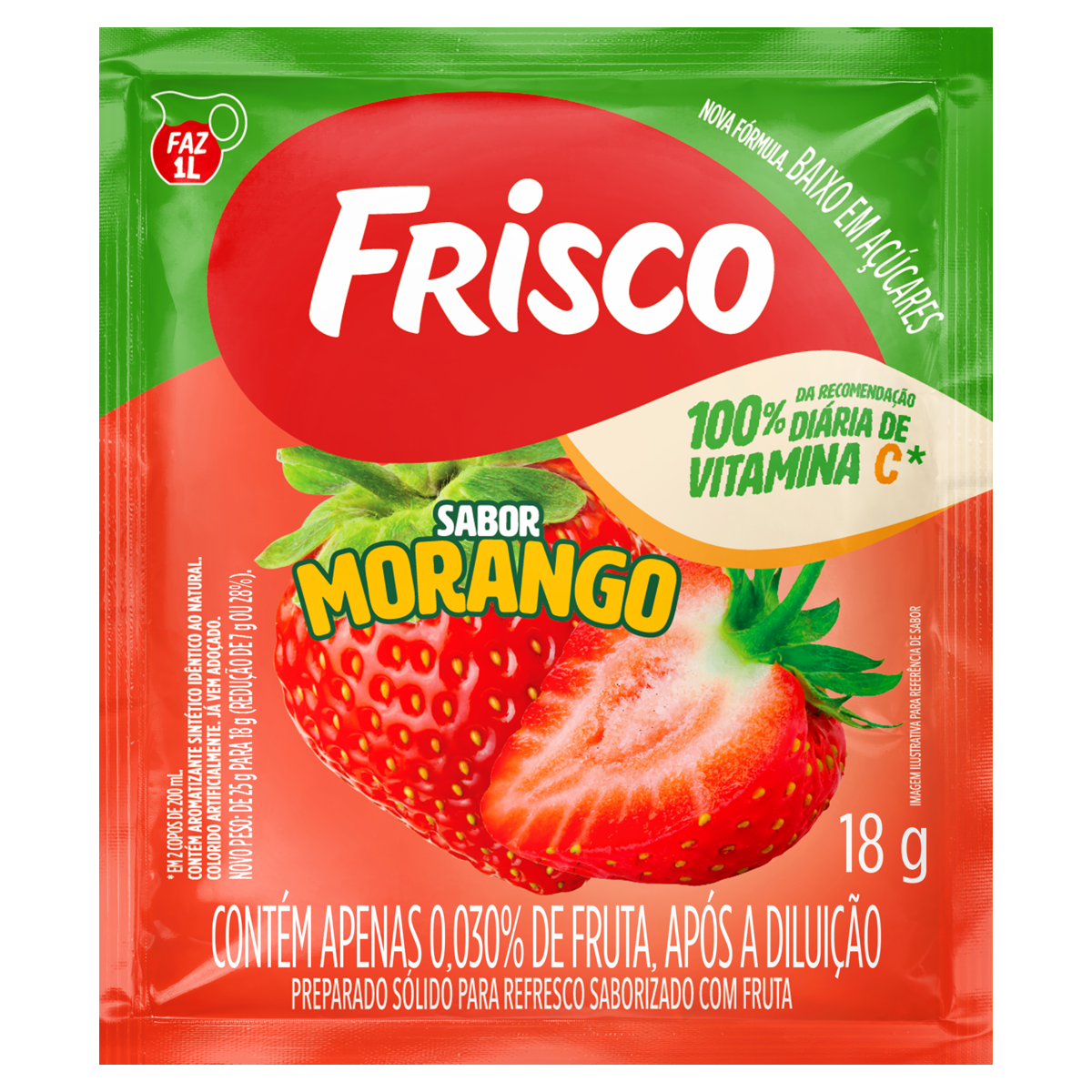 REFRESCO EM PÓ MORANGO FRISCO PACOTE 18G