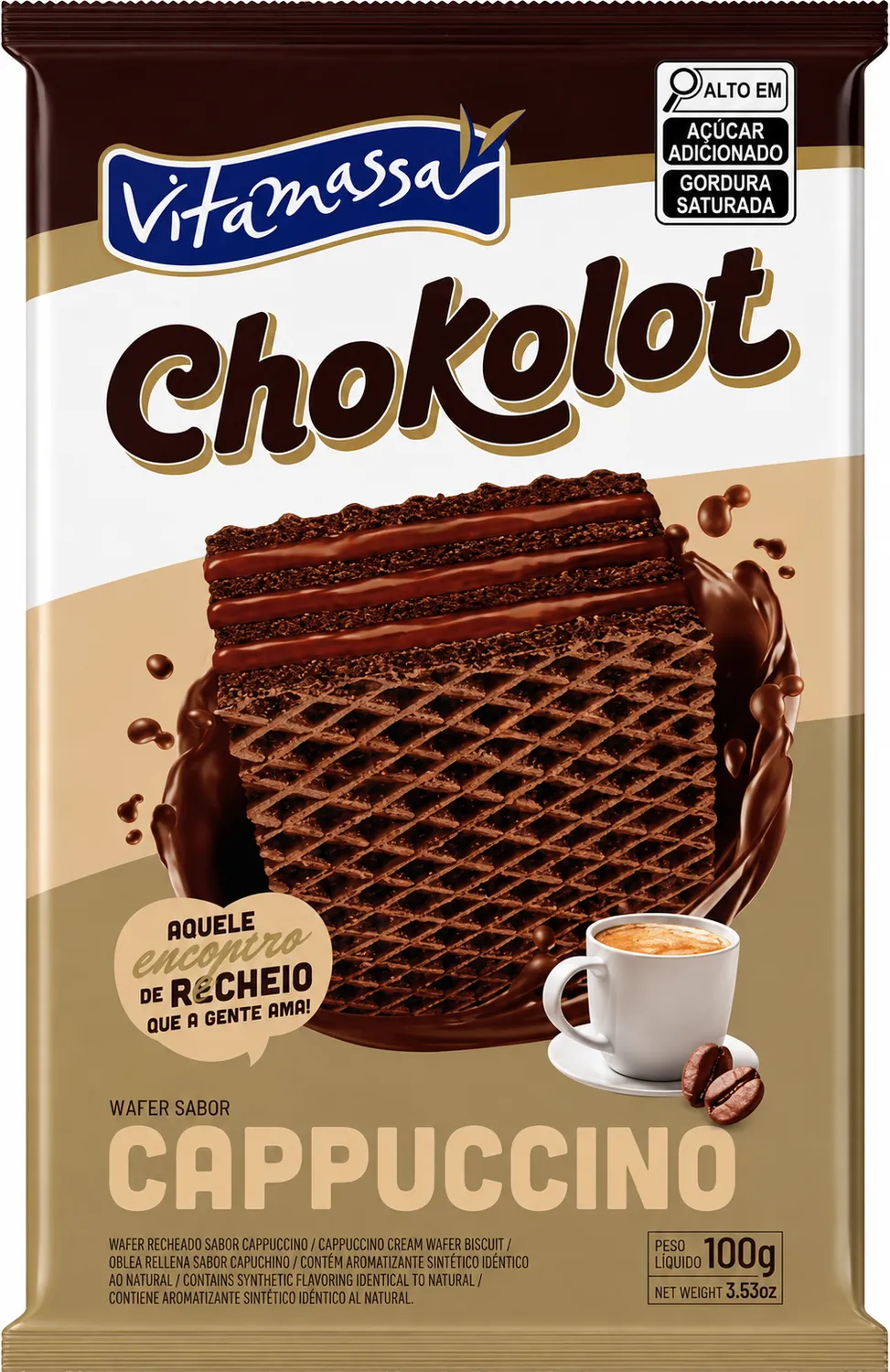 BISCOITO WAFER CHOKOLOT VITAMASSA SABOR CAPPUCCINO 100G