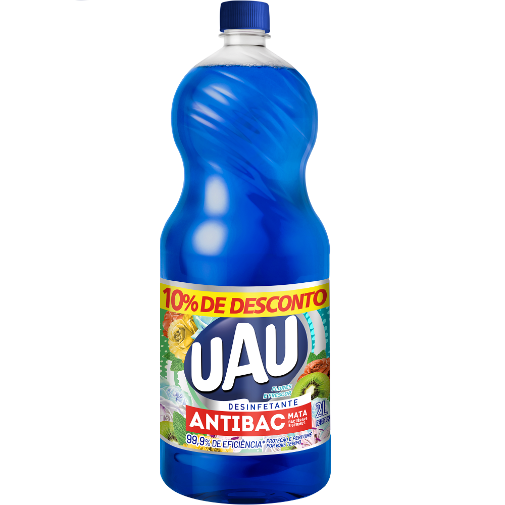 DESINFETANTE USO GERAL FLORES E FRESCOR UAU ANTIBAC FRASCO 2L GRÁTIS 10% DE DESCONTO