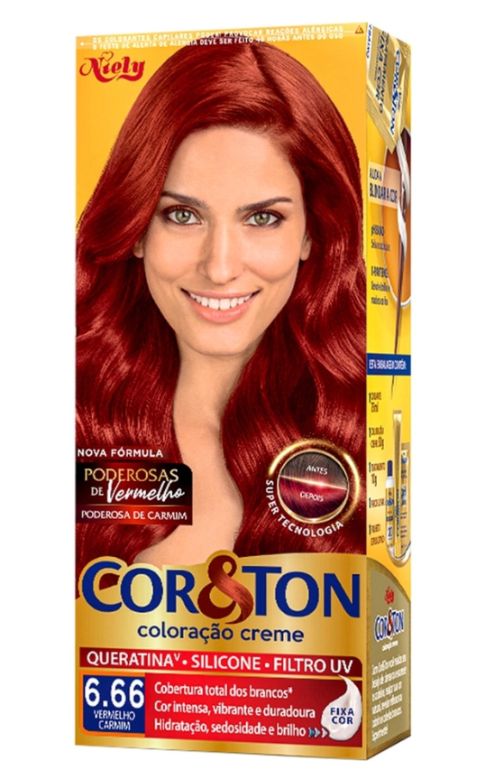 KIT COLORAÇÃO CREME 6.66 VERMELHO CARMIM NIELY COR&TON PODEROSAS DE VERMELHO 0