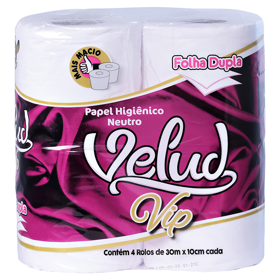 PAPEL HIGIÊNICO VELUD VIP FOLHA DUPLA COM 4 ROLOS DE 40M