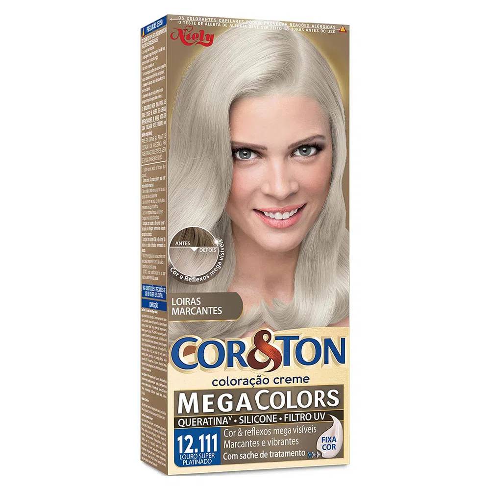 KIT COLORAÇÃO CREME COR 12.111 LOURO SUPER PLATINADO NIELY COR&TON MEGA COLORS