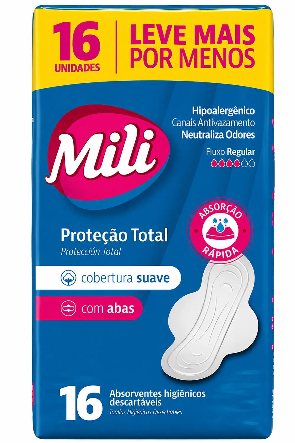ABSORVENTE MILI PROTEÇÃO TOTAL COM ABAS SUAVE 16UN — imagem 1