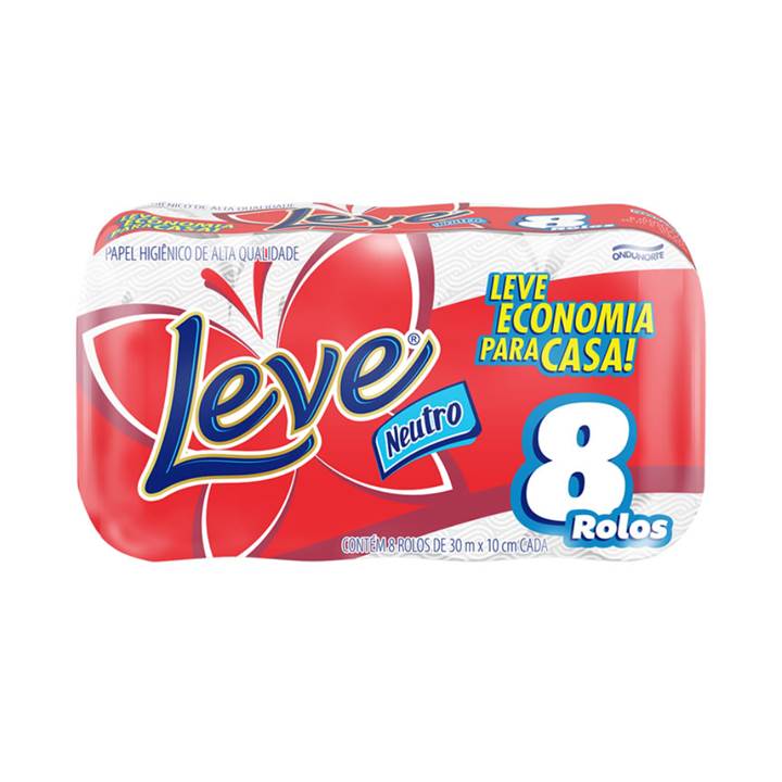PAPEL HIGIÊNICO FOLHA SIMPLES 8 ROLOS DE 30M, LEVE