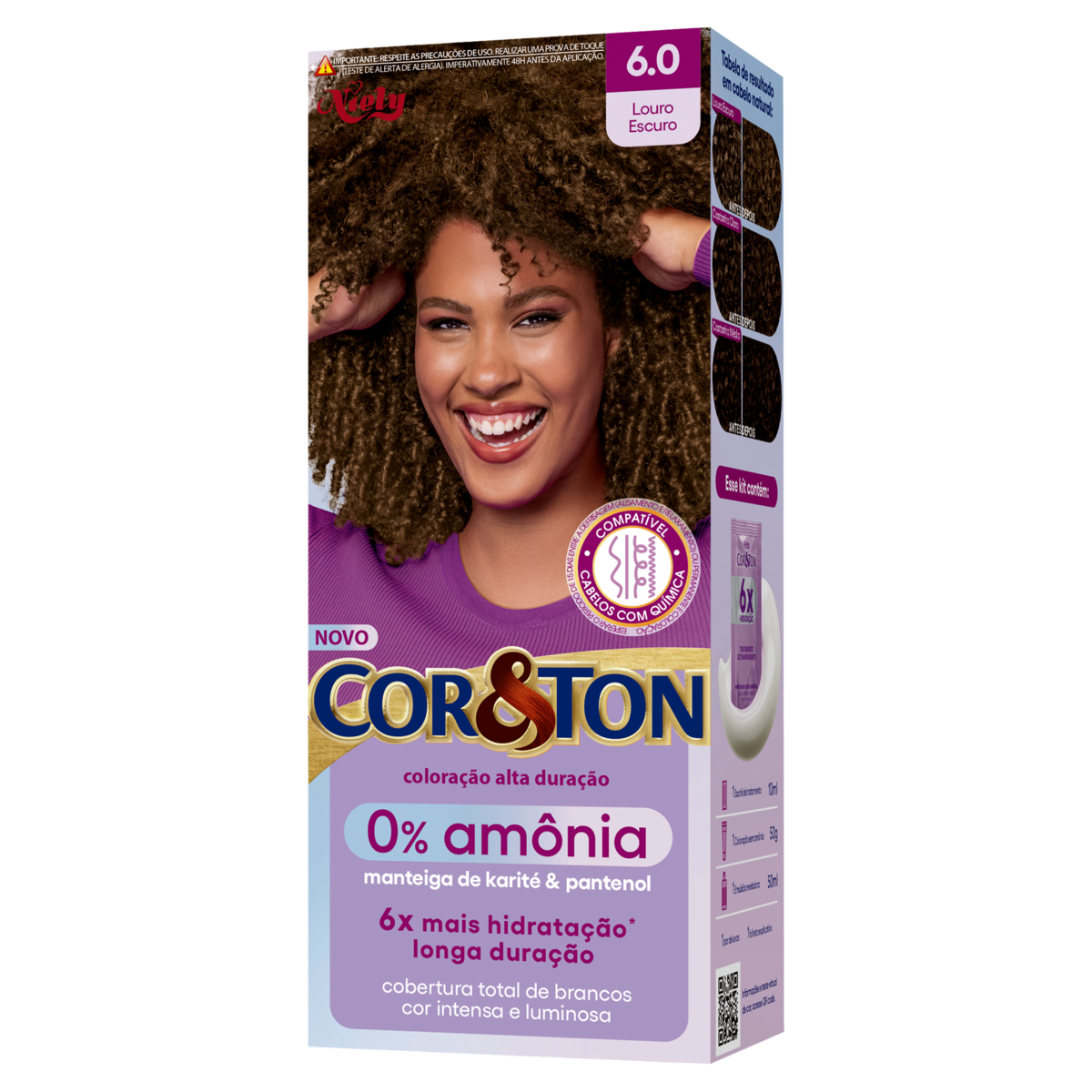KIT COLORAÇÃO CREME 6.0 LOURO ESCURO NIELY COR&TON