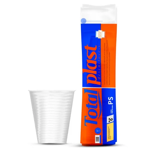 COPO PLÁSTICO TRANSPARENTE 180ML TOTALPLAST PS 100 UNIDADES