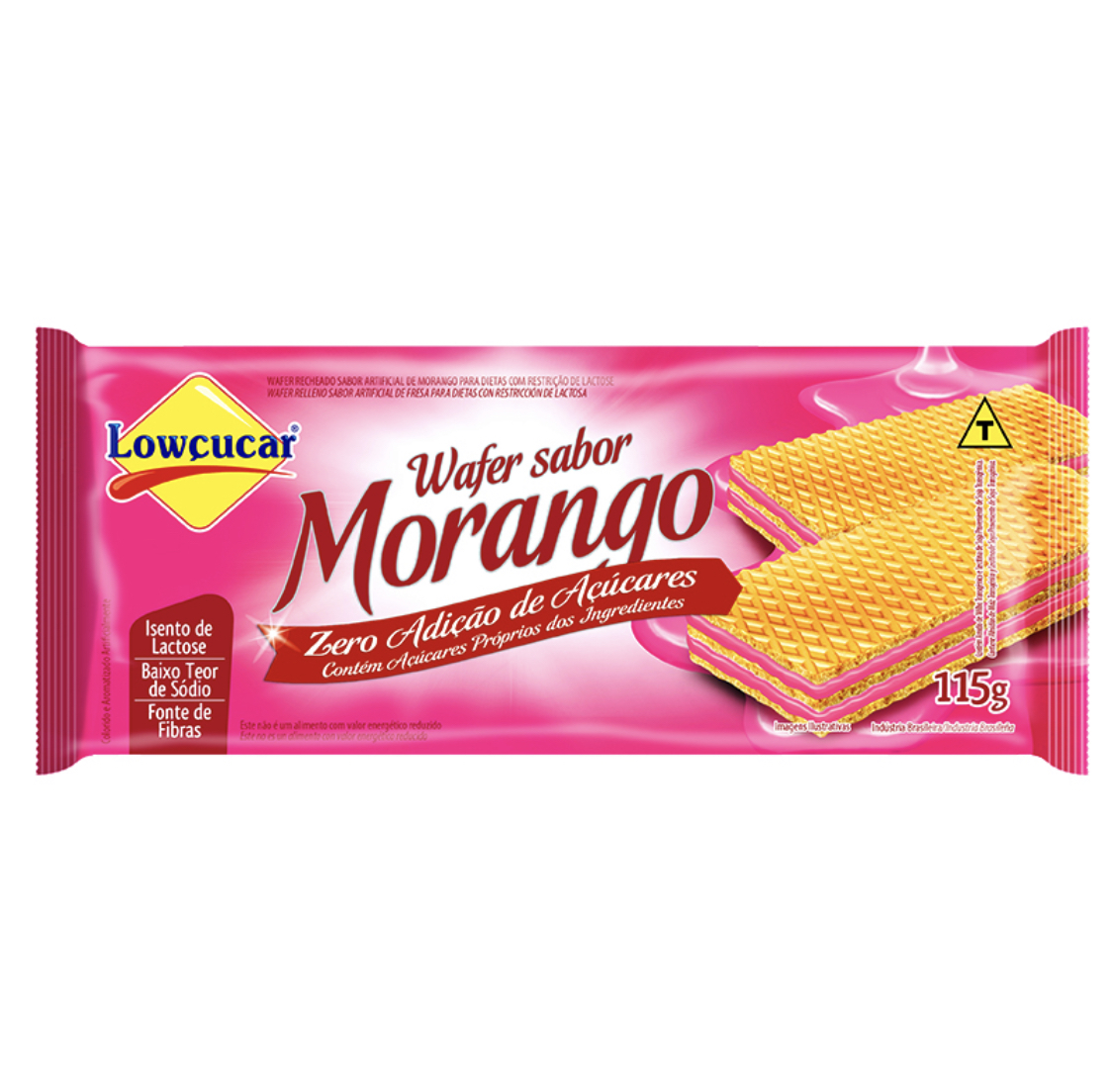 BISCOITO WAFER RECHEIO MORANGO ZERO LACTOSE LOWÇUCAR PACOTE 115G 0